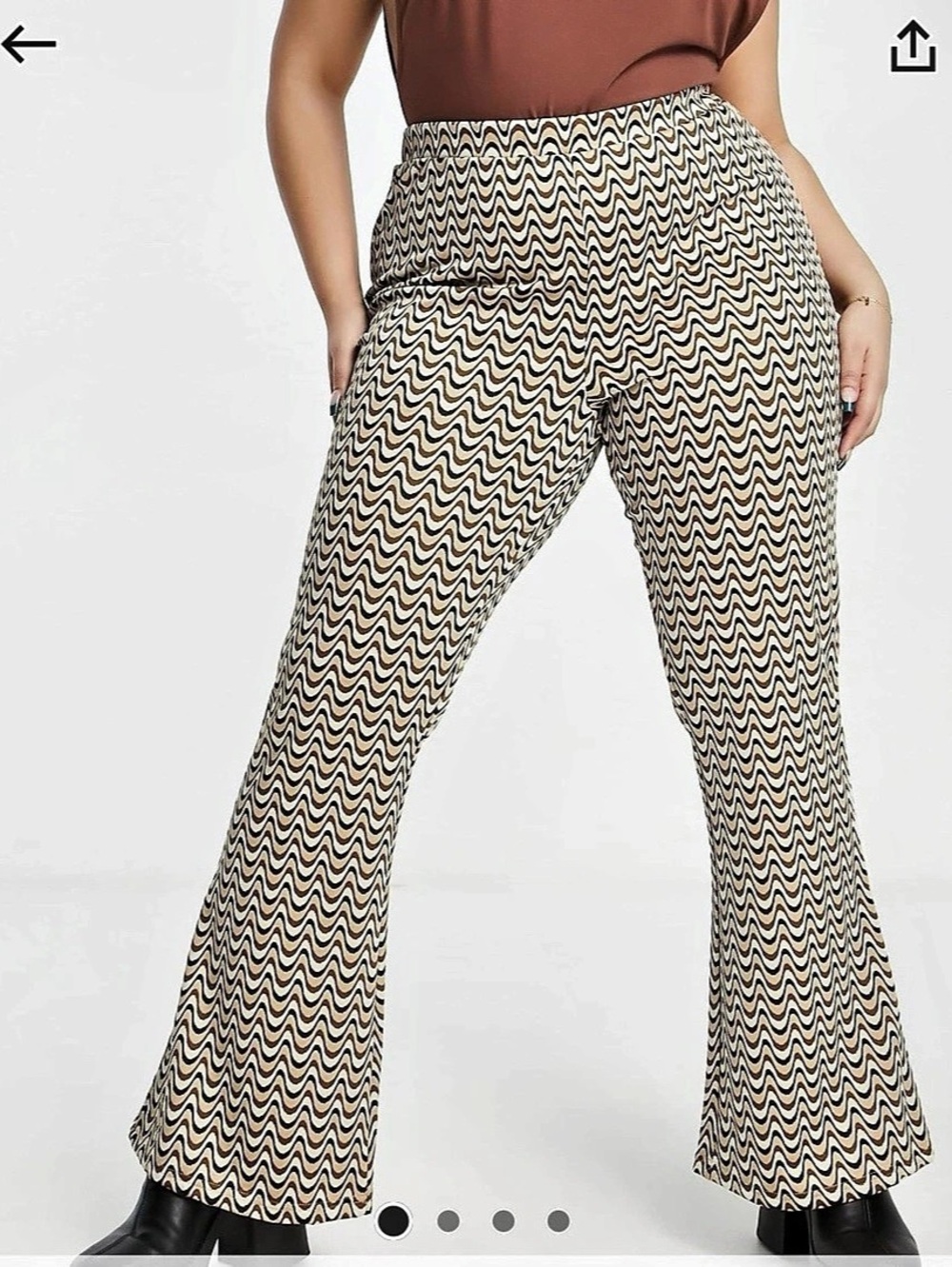 ASOS Curve Flare Trousers Geometric Flare Pants Brown & Black Size 14